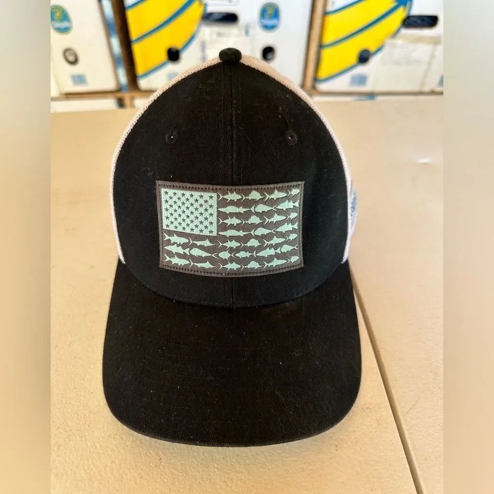 Columbia Black and White Cap with Fish Flag Design
